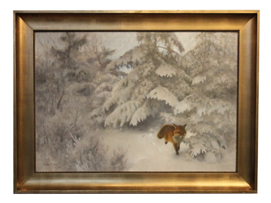 Oljemålning, Bruno Liljefors (1860-1939), 1930, Räv i vinterlandskap, 70 x 100